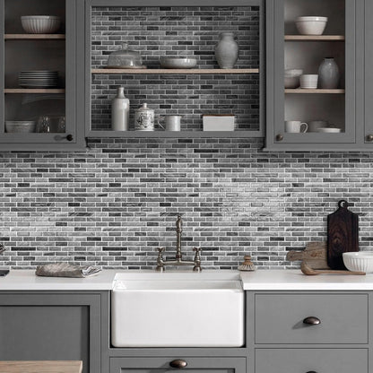 URCOLOR 10-Sheet Peel and Stick Backsplash Tile for Kitchen - 12”×12” Stick on Wall Tile for Bathroom, Black White Grey