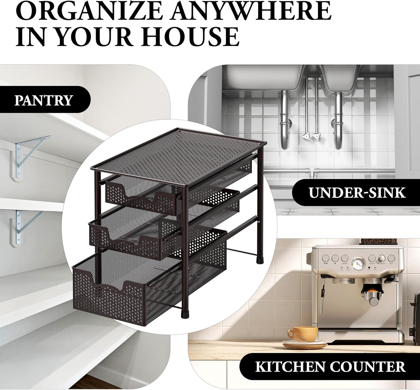 Simple Houseware Stackable 2 Tier Sliding Basket Organizer Drawer, White