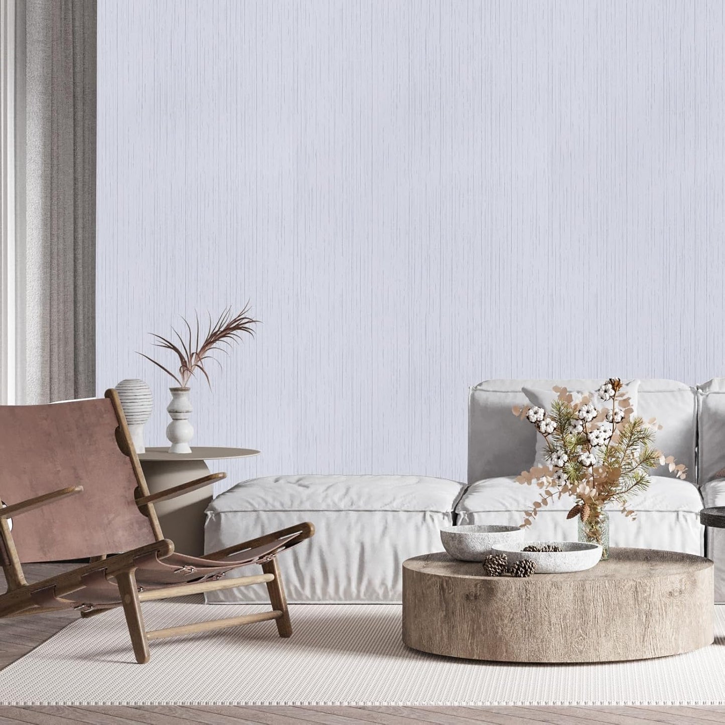 Light Blue Peel and Stick Grasscloth Texture Wallpaper 15.7"x120" Vintage Wallpaper Removable Waterproof