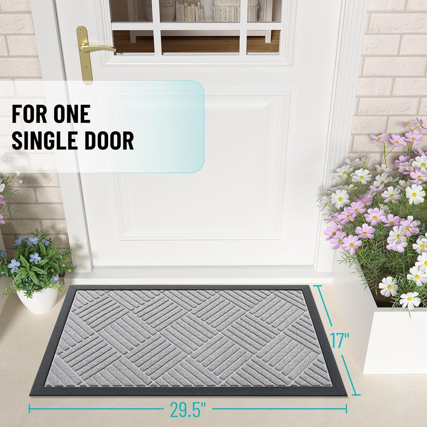 OLANLY Front Door Mat Outside Entrance 29.5x17, Absorbent, Heavy Duty Sturdy Natural Rubber Doormat Indoor Outdoor, Stain and Fade Resistant, Non-Slip Low Profile Floor Mat for Entryway, Grey Diamond