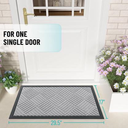 OLANLY Front Door Mat Outside Entrance 29.5x17, Absorbent, Heavy Duty Sturdy Natural Rubber Doormat Indoor Outdoor, Stain and Fade Resistant, Non-Slip Low Profile Floor Mat for Entryway, Grey Diamond