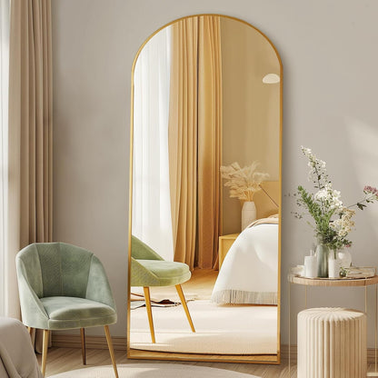 59"x16" Arched Full Length Mirror, Full Body Mirror with Leaning or Standing, Floor Standing Aluminum Frame for Bedroom, Livingroom, Cloakroom, Black