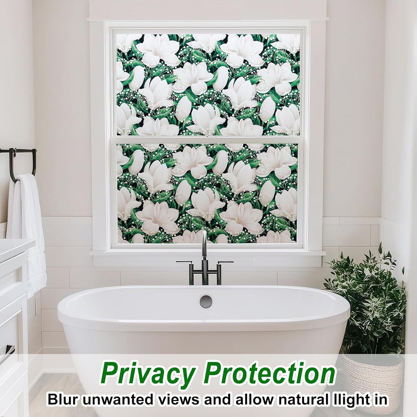 SOMWISE Frosted Glass Window Film, Heat Insulation, UV Block, Anti-Glare, One Way Privacy Tint, Static Cling for Home Bathroom Door, Renter Friendly, Day & Night Privacy