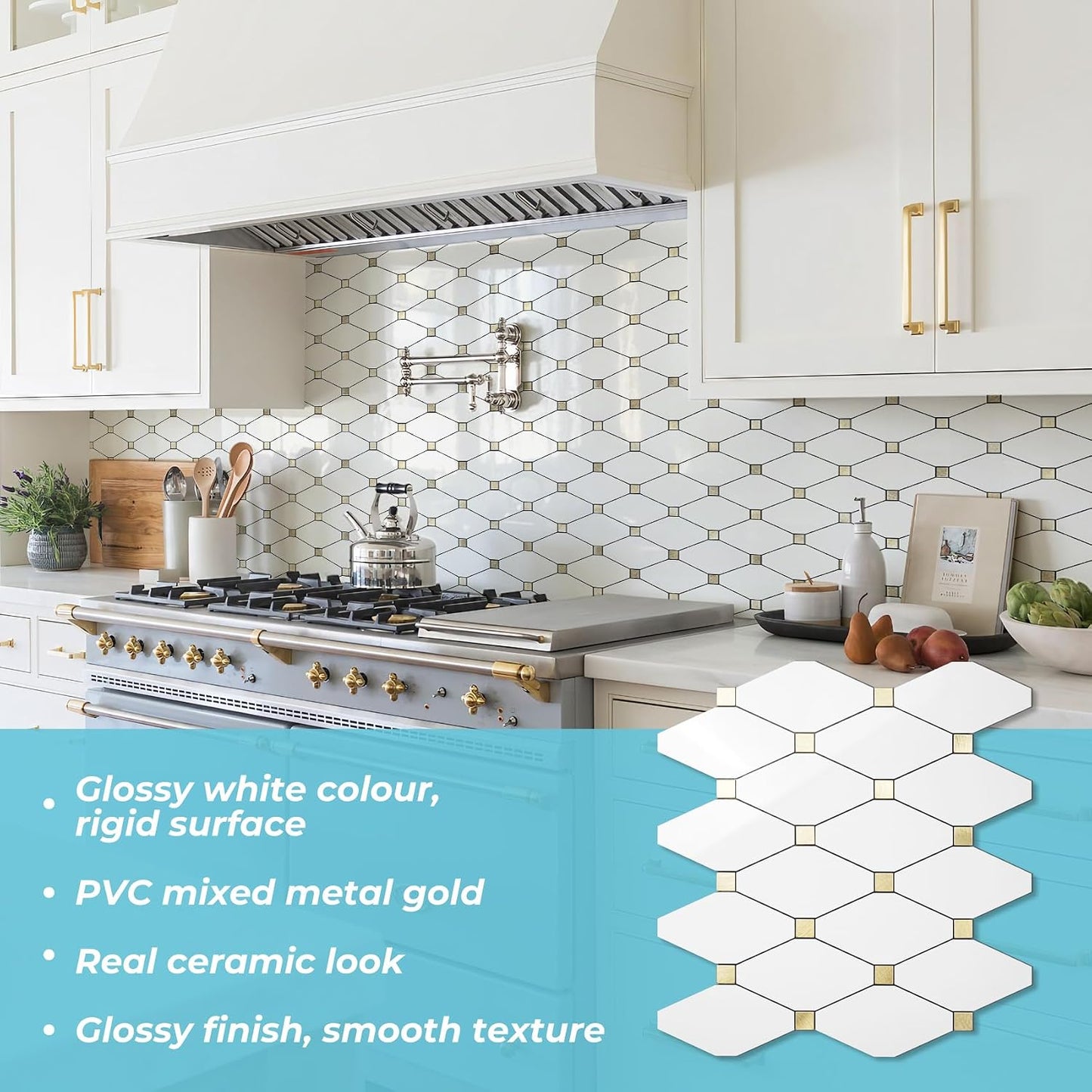 STICKGOO 10 Sheets Peel and Stick Backsplash, Polished Dolomite PVC Mixed Metal Gold Kitchen Backsplash, Stick on Backsplash Wall Tiles for Kitchen, Bathroom, RV