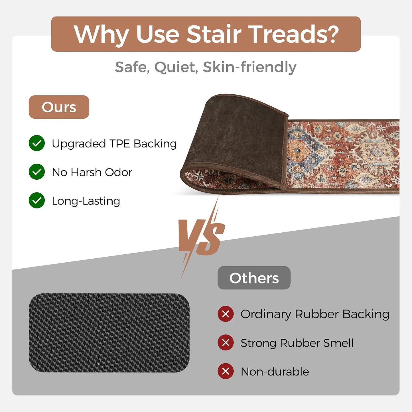 sarben Non Slip Stair Treads for Wooden Steps 15PCS - 8"x30" Indoor Safety Carpet, Edging Mats with TPE Adhesive Backing, Pet and Elderly Friendly Stair Rugs (Taupe) - Colors B