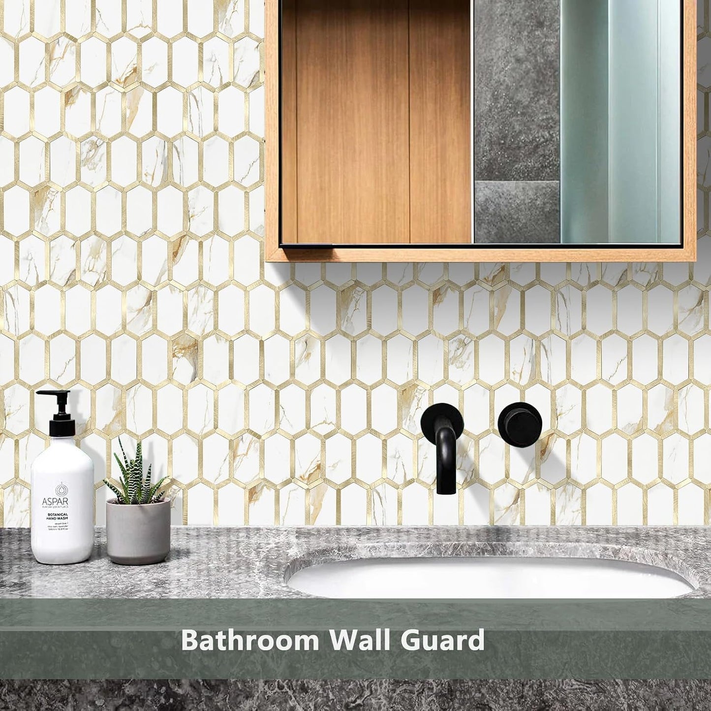 Vamos Tile Long Hexagon Peel and Stick Backsplash Tile - 10 Sheets Stick on Backsplash for Kitchen and Bathroom 12.4 x 12 Inch Glossy Wood Grain PVC Self Adhesive Mosaic Wall Tiles