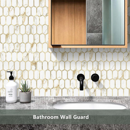 Vamos Tile Long Hexagon Peel and Stick Backsplash Tile - 10 Sheets Stick on Backsplash for Kitchen and Bathroom 12.4 x 12 Inch Glossy Wood Grain PVC Self Adhesive Mosaic Wall Tiles