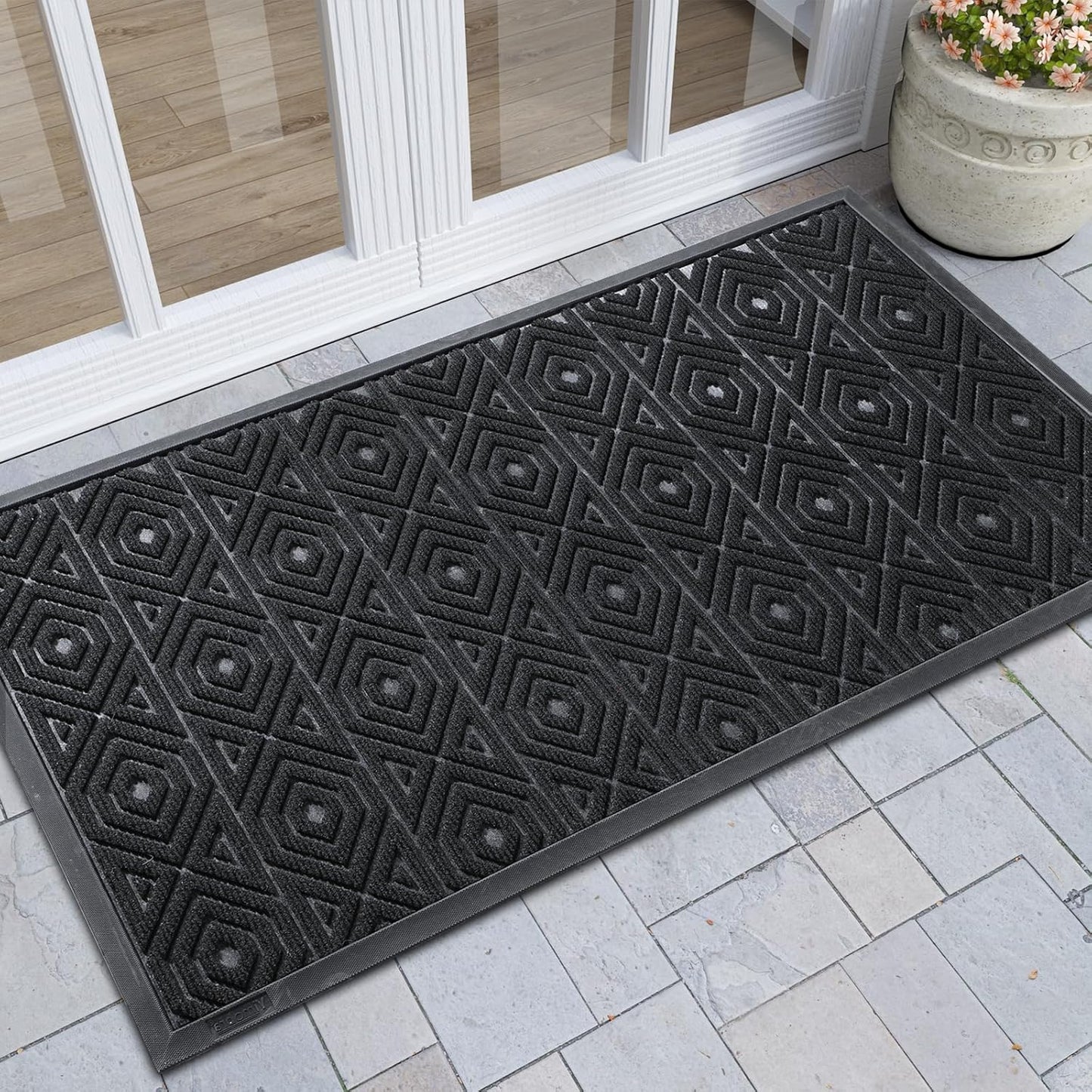Yimobra Front Door Mat Outside Entrance 29.5x17, Waterproof Heavy Duty Outdoor Mats for Front Door, Non Slip Rubber Entry Mat for Garage Patio Indoor, Grey