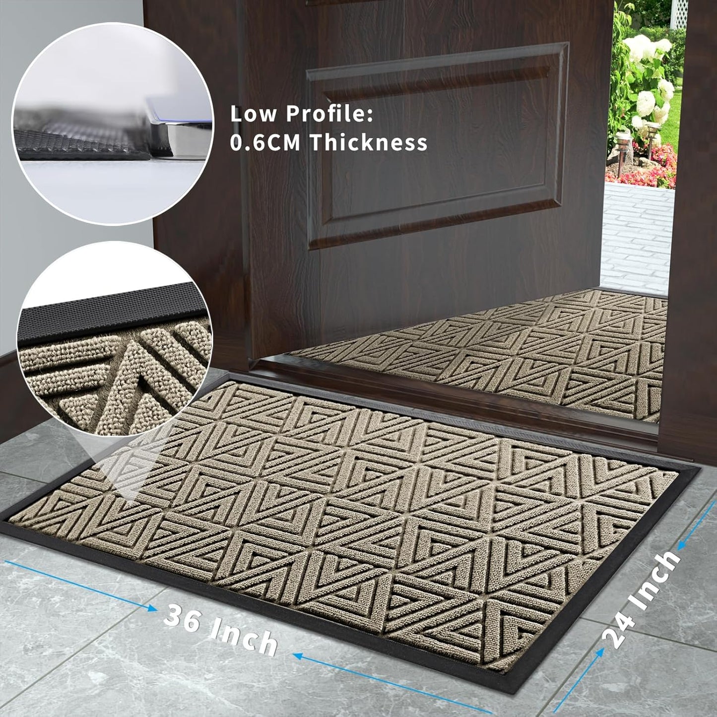 Yimobra Front Door Mat Outside Entrance 29.5x17, Waterproof Heavy Duty Outdoor Mats for Front Door, Non Slip Rubber Entry Mat for Garage Patio Indoor, Grey