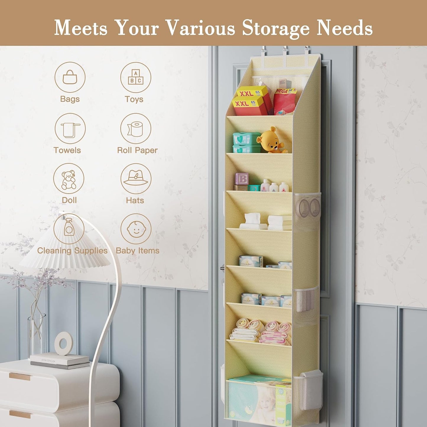Criusia Shoe Organizer, Over the Door Shoe Organizer, Hanging Closet Shoe Storage with Large Deep Pockets, Fits 16–24 Pairs of Sneakers, Sandals, Boots, Gray