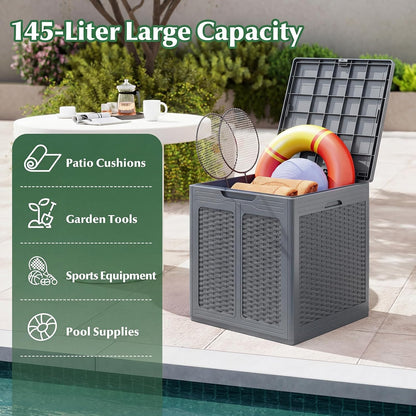 Tangkula 25 Gallon Waterproof Outdoor Storage Box with Lockable Lid | PP Resin, Wicker Patterned, Indoor Outdoor Use, Portable, Versatility, for Deck, Pool, Patio Cushions, Garden Tools