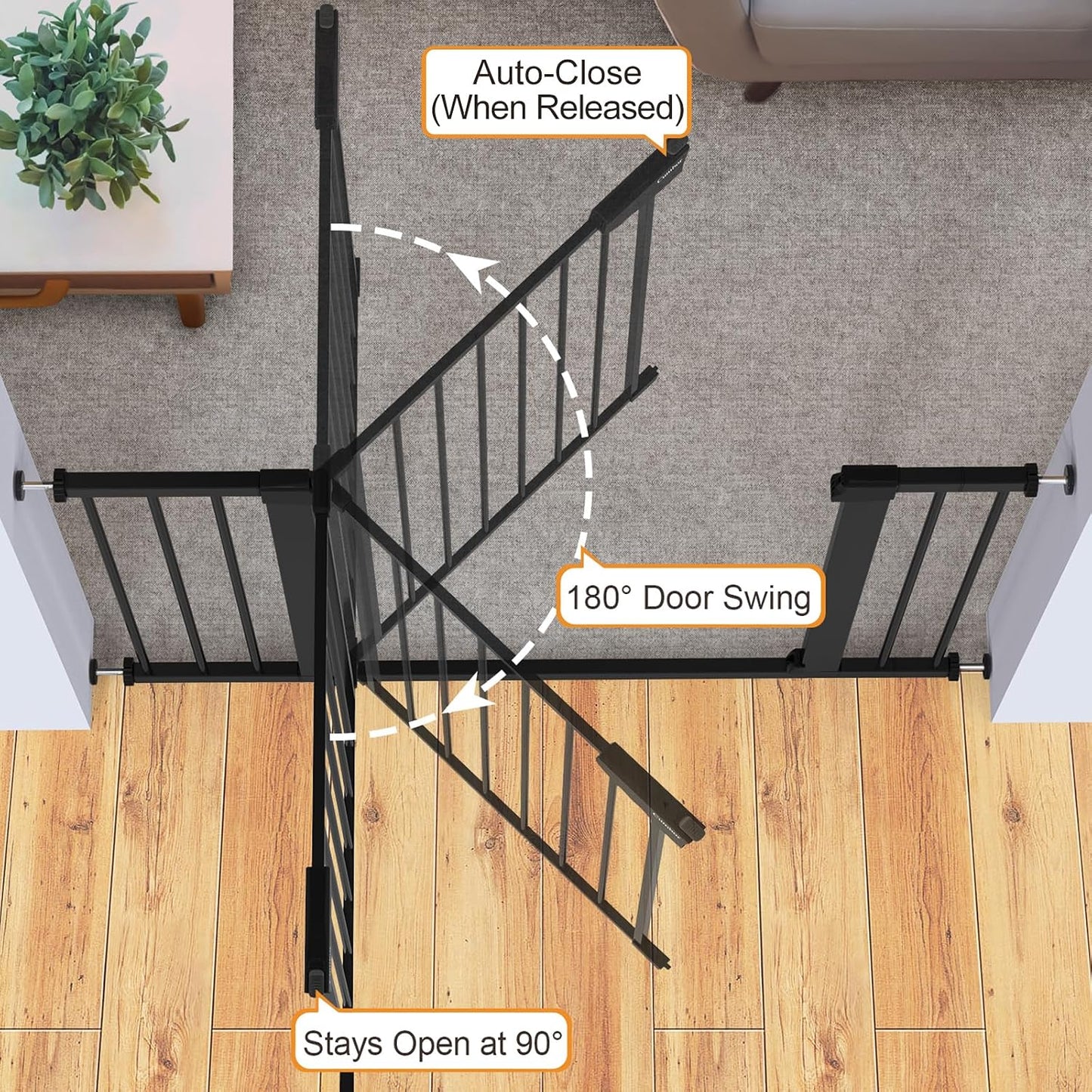 Cumbor 30-46" Baby Gate for Stairs, Mom's Choice Awards Winner-Auto Close Dog Gate for The House, Gifts for Mom, Easy Install Pressure Mounted Pet Gates for Doorways, Black