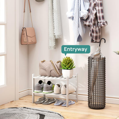 viewcare 3-Tier Black Bamboo Shoe Rack for Entryway, Stackable | Foldable | Natural, Shoe Shelf Storage Organizer for Hallway Closet, Free Standing Shoe Racks for Indoor Outdoor