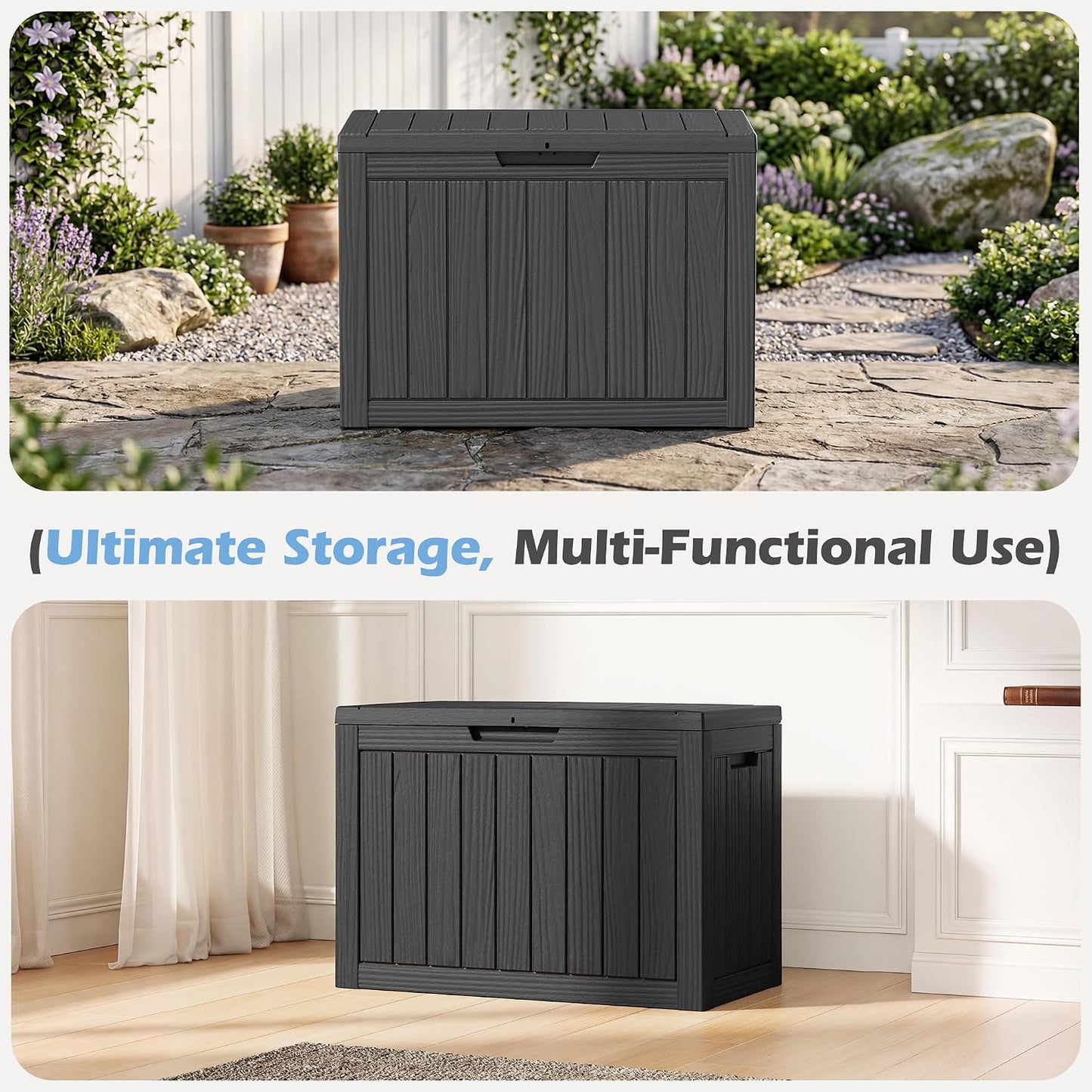 Outdoor Storage Box, 31 Gallon Resin Deck Boxes Outdoor Waterproof For Patio Furniture, Garden Tools, Pool Supplies, Lockable And UV Resistant (Rattan Gray)