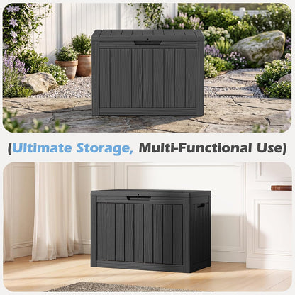 Outdoor Storage Box, 31 Gallon Resin Deck Boxes Outdoor Waterproof For Patio Furniture, Garden Tools, Pool Supplies, Lockable And UV Resistant (Rattan Gray)