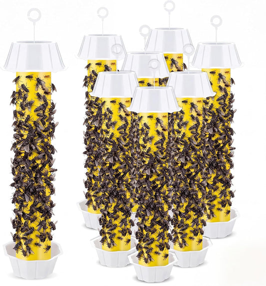 Qualirey 12 Pcs Sticky Fly Trap Fly Stick Indoor Outdoor Long Lasting Hanging Flies Bug Catcher Paper Tape Strips with Hook for Wasps Gnats Bug Insects Fruit Flies Mosquitoes (Stylish-3,Yellow)