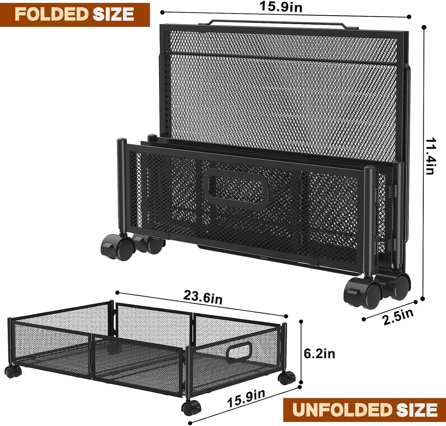 Under Bed Storage Containers,2 Pack Foldable Underbed Storage Containers with Handles and Wheels,Folding Bed Shoes Clothes Organizer,Easy Assembly Underbed Storage for Toy ,Bedding,Bedroom(Black)