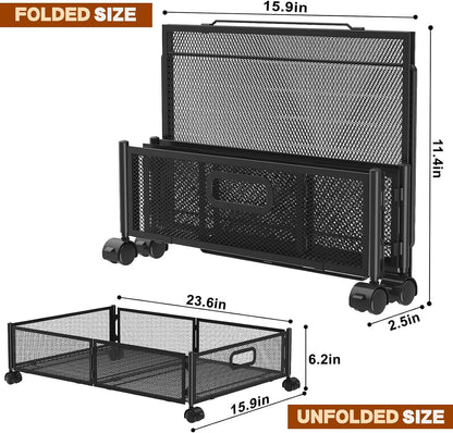 Under Bed Storage Containers,2 Pack Foldable Underbed Storage Containers with Handles and Wheels,Folding Bed Shoes Clothes Organizer,Easy Assembly Underbed Storage for Toy ,Bedding,Bedroom(Black)
