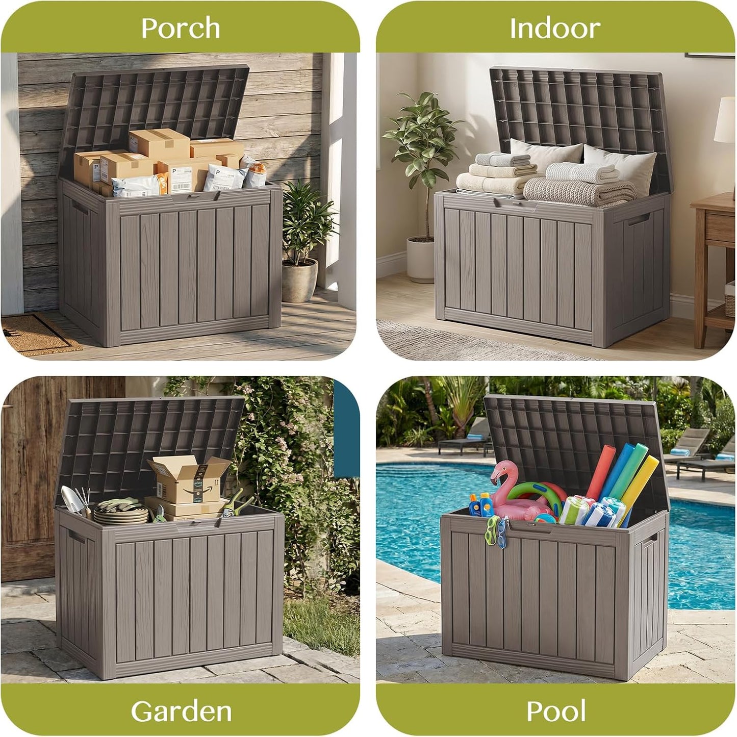 Waterproof Outdoor Storage Box Outside Deck Box Lockable Resin Bench UV Resistant Furniture Cushion Pool Tool Float Bin Patio Garden Porch (Black, 120 Gallon)