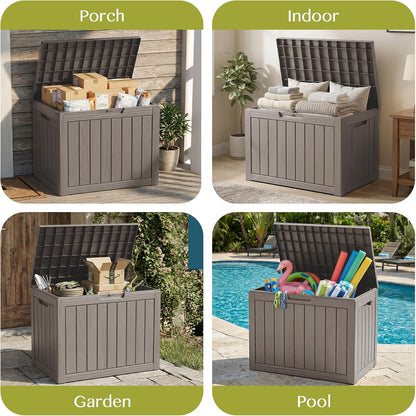 Waterproof Outdoor Storage Box Outside Deck Box Lockable Resin Bench UV Resistant Furniture Cushion Pool Tool Float Bin Patio Garden Porch (Black, 120 Gallon)