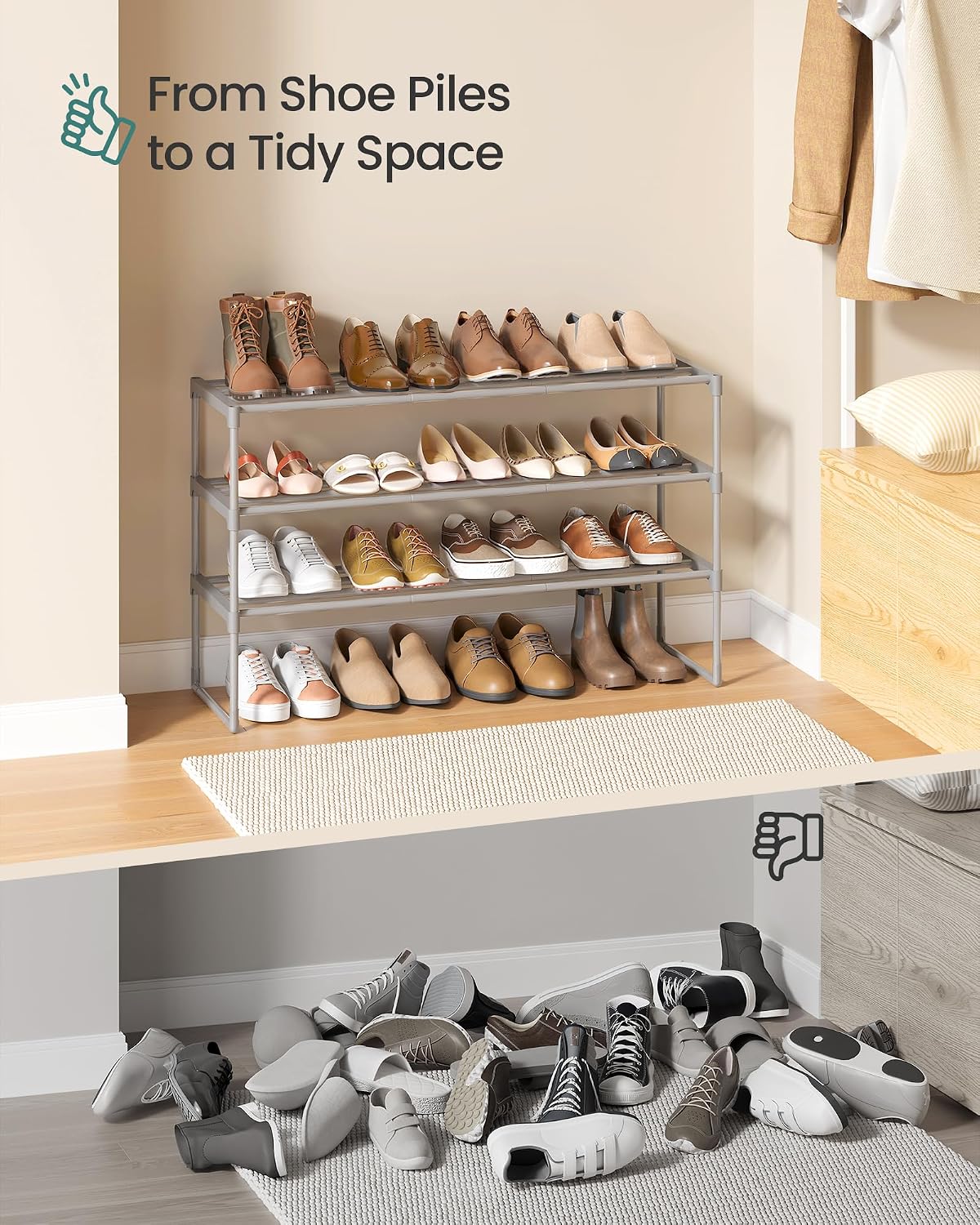SONGMICS Shoe Rack, 6-Tier Shoe Organizer, Metal Storage Shelf, Upright or Upside Down, for 24-30 Pairs, Stackable, for Entryway, 11.8 x 36.2 x 42.7 Inches, Black ULSA306BH01