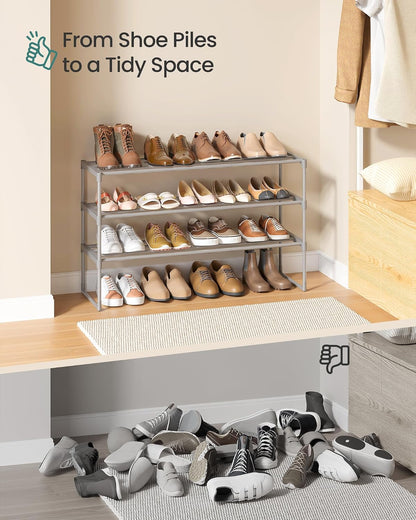 SONGMICS Shoe Rack, 6-Tier Shoe Organizer, Metal Storage Shelf, Upright or Upside Down, for 24-30 Pairs, Stackable, for Entryway, 11.8 x 36.2 x 42.7 Inches, Black ULSA306BH01