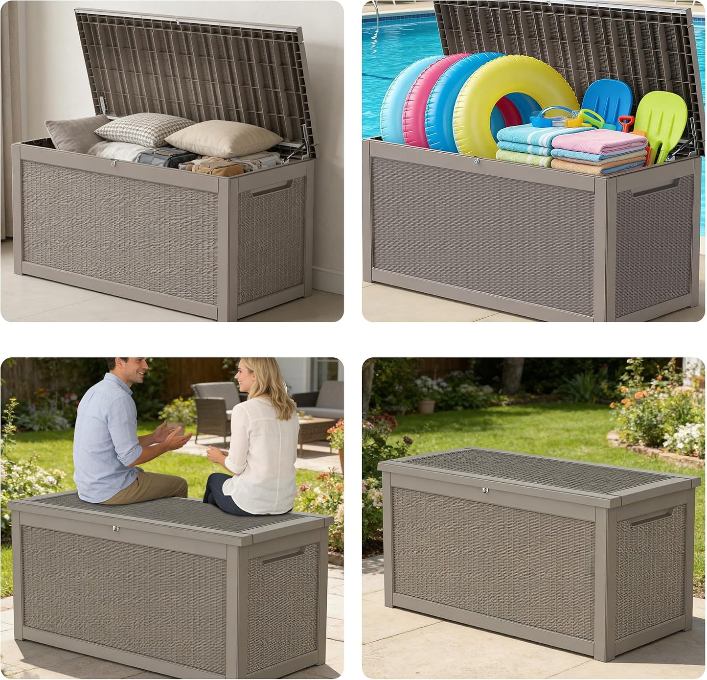 320 Gallon Outdoor Storage Box Resin Deck Box All Weather Waterproof Large Lockable Storage Container Deck Box for Patio Furniture, Garden Tools, Lockable, Black