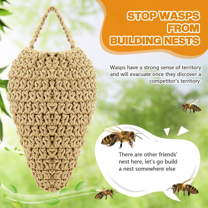 Qualirey 4 Pcs Large Crochet Fake Wasp Nest 7.9×12.6" Hanging Fake Wasp Nest Deterrent Outdoor Crochet Hornet Decoys for Patio Garden Yard Eaves Uses