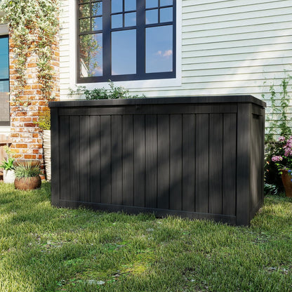 200 Gallon Deck Boxes Outdoor Waterproof, Outdoor Storage Box with Lockable Lid & UV-Resistant for Patio Furniture, Outdoor Cushions, Garden Tools and Pool Supplies, Light Brown