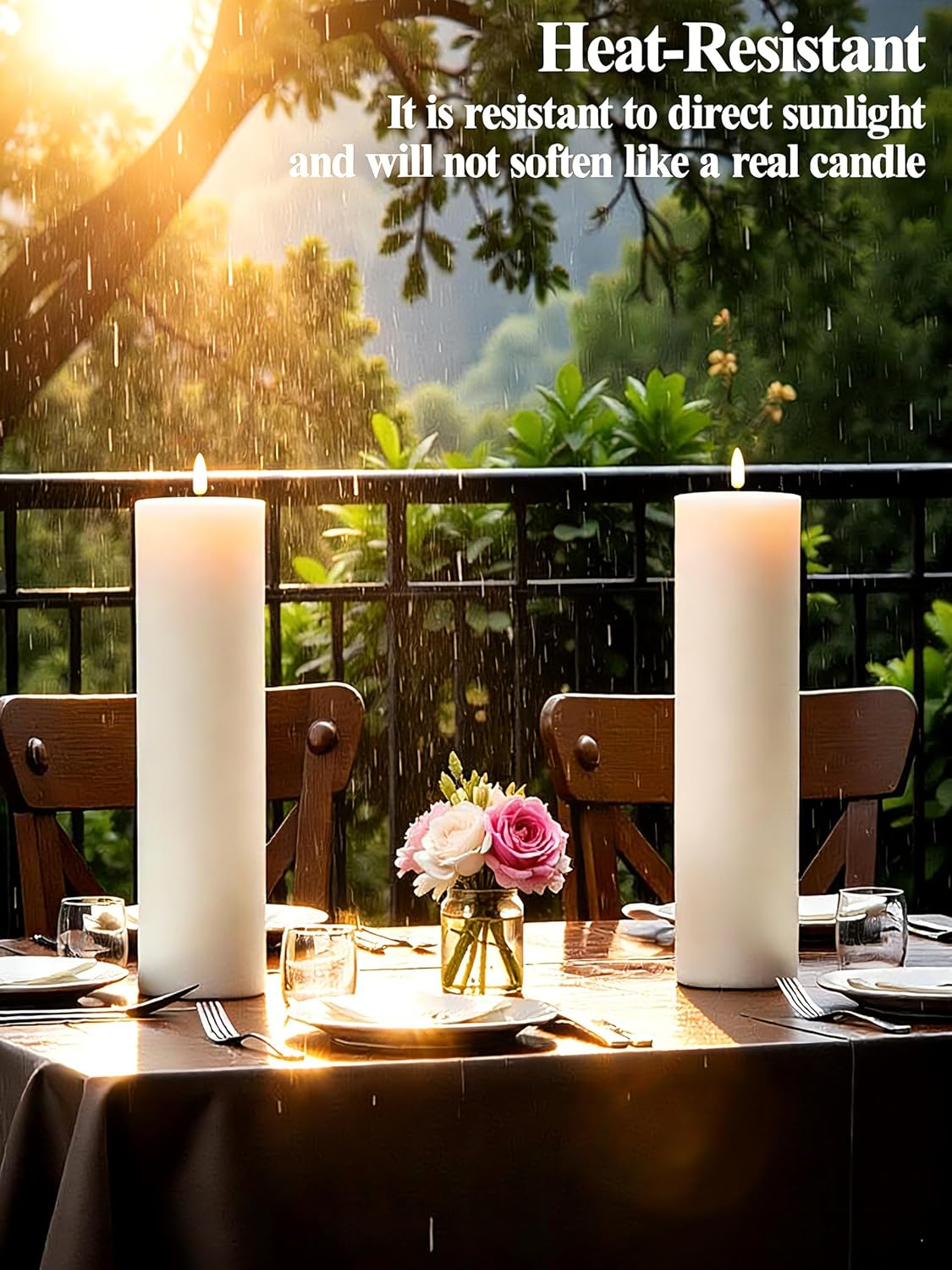 Gmnee 3"x6" Outdoor Waterproof Flameless Candles with Remote and Timers, LED Candles, Battery Operated Candles, Electric Fake Pillar Candles for Patio, Porch, and Lanterns Decor (White, Plastic)