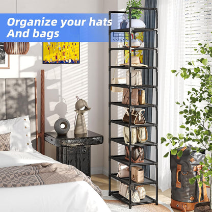 Simple Trending Tall Shoe Rack Storage Holds 40 Pairs, 10 Tier Shoe Organizer Shelf Large Capacity for Entryway Closet, Black