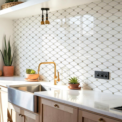 STICKGOO 10 Sheets Peel and Stick Backsplash, Polished Dolomite PVC Mixed Metal Gold Kitchen Backsplash, Stick on Backsplash Wall Tiles for Kitchen, Bathroom, RV