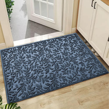 Bulijojo Sturdy Front Entrance Doormats,Durable Heavy Duty Welcome Mat,Thick Absorbent Natural Rubber Non Slip Mat,Easy Clean Entryway Mat 17x30 Inch Leaves Green