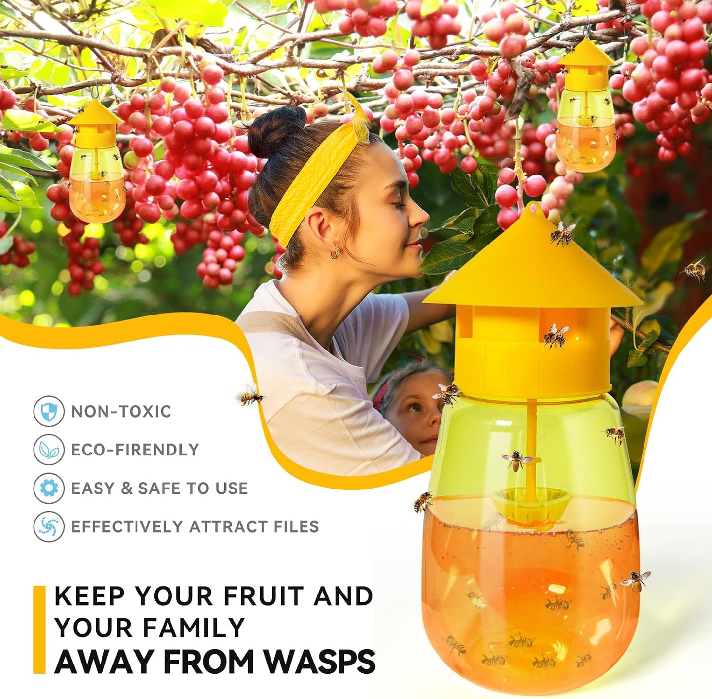 2 Packs Wasp Trap – Extra Large Yellow Jacket Trap Reusable Outdoor Hanging Ground Bee Wasps Killer Traps for Outside Garden, Patio, Backyard, Camping