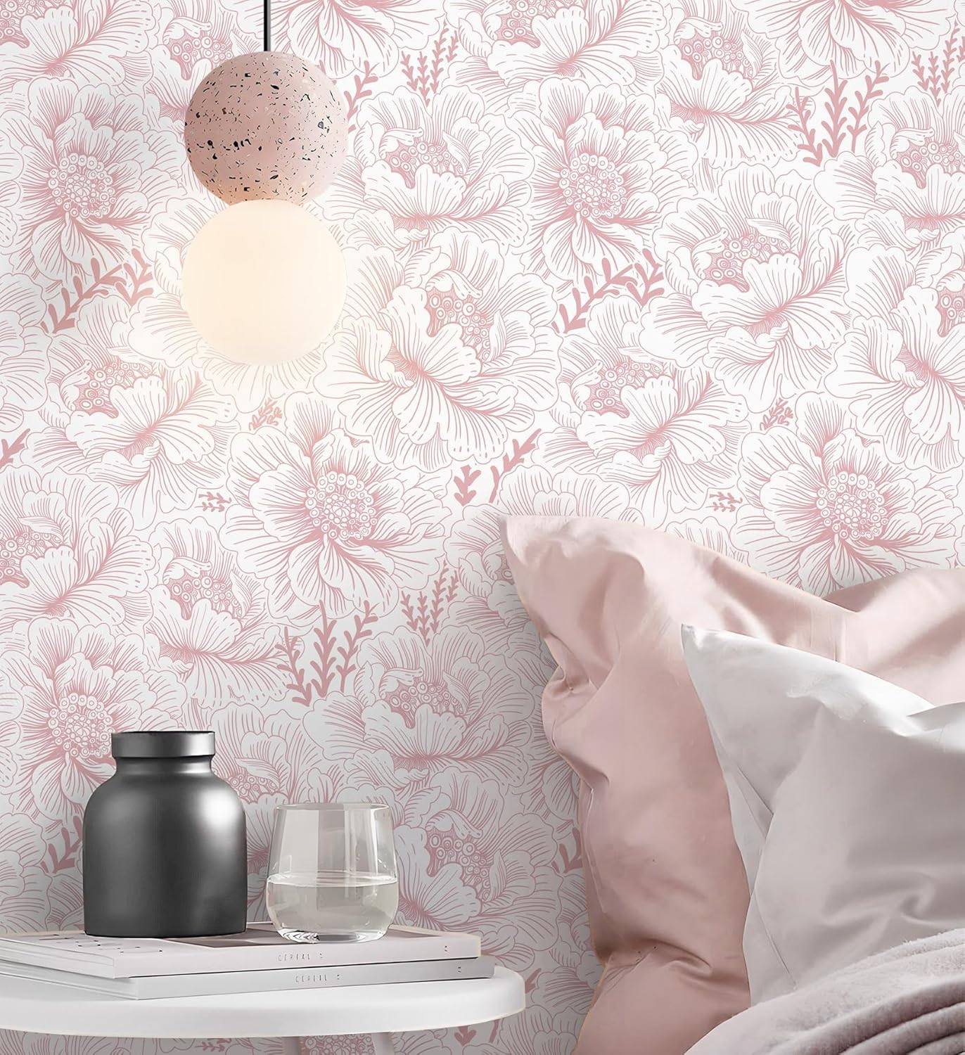 GloryTik Floral Peel and Stick Wallpaper, Removable Blue Floral Contact Paper, Self Adhesive Renter Friendly Wallpaper for Bedroom Living Room Bathroom (17.3" x 78.7")