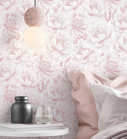 GloryTik Floral Peel and Stick Wallpaper, Removable Blue Floral Contact Paper, Self Adhesive Renter Friendly Wallpaper for Bedroom Living Room Bathroom (17.3" x 78.7")