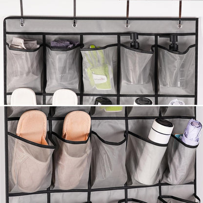 Meolsaek Over Door Shoe Organizer with 24 Breathable Mesh Pockets, Shoe Holder for Door with 4 Metal Hooks, Back of Door Shoe Organizer for Closet, Bedroom, Bathroom, Pantry (Grey - 24)