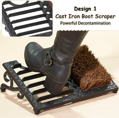 Cast Iron Boot Brush Scraper Outdoor, Black Heavy Duty Boot Scrubber Brush with Angled Design, Outdoor Shoe Scrapers with Brushes, All Weather Boot Scraper for Home Porch Entryway Garden Farmhouse
