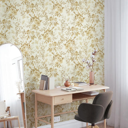 Erfoni 16.9" x118" Boho Floral Peel and Stick Wallpaper Beige Flower and Leaf Contact Paper Self Adhsive Removable Wallpaper Boho Botanical Wall Paper for Bedroom Cabinets Decor Vinyl Roll Waterproof