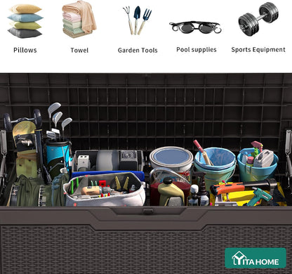 YITAHOME 100 Gallon Large Outdoor Deck Box | Waterproof Resin Storage Box, Lockable Indoor Outdoor Storage Container for Patio Furniture Cushions, Pool Accessories