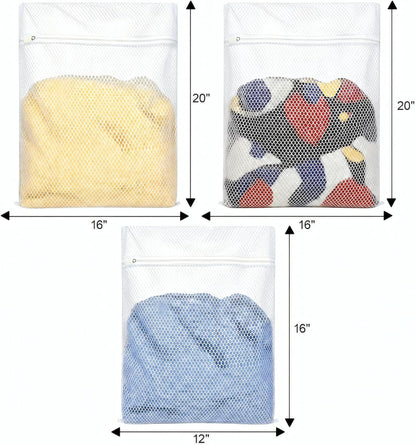 Honeycomb Mesh Laundry Bags 3 Pack (2XL+1L), Durable Washing Bags with Auto-Lock Zippers, Heavy Duty Mesh Wash Bags for Delicates, Lingerie, Bra, Sock, Travel Storage Organizer