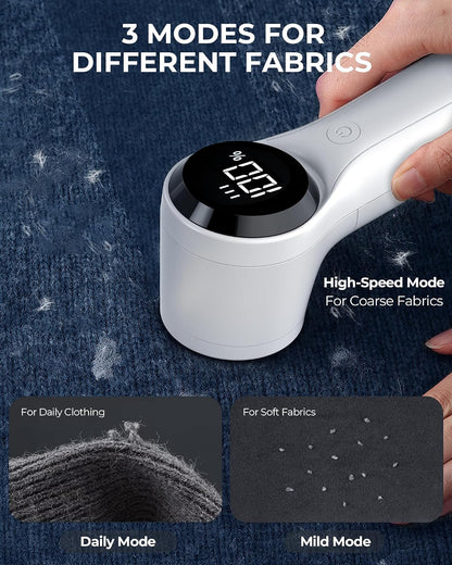 FrSara Fabric Shaver, Rechargeable Lint Remover, 3-Speed Electic Lint Shaver, 6-Blade Sweater Shavers to Remove Pilling, Battery Powered with LED Display for Furniture,Clothes, Upholstery, Black