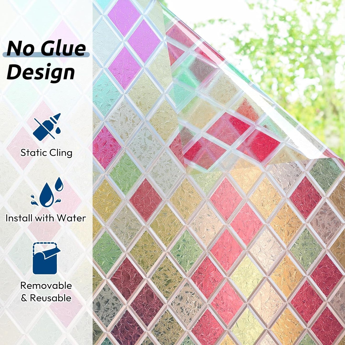 rabbitgoo Window Privacy Film, Decorative Privacy Window Film Sun Blocking, Frosted Glass Cling for Home Door, Non-Adhesive Static Cling Sticker Covering Heat Blocker, Clear, 17.5" x 78.7"