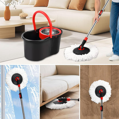 Spin Mop and Bucket, Mop and Bucket with Wringer Set for Home, 360 Spinning Mop Bucket Floor Cleaning Tool with 3 Microfiber Mop Replacement Head Refills,50" Extended Handle for Floor Cleaning Home