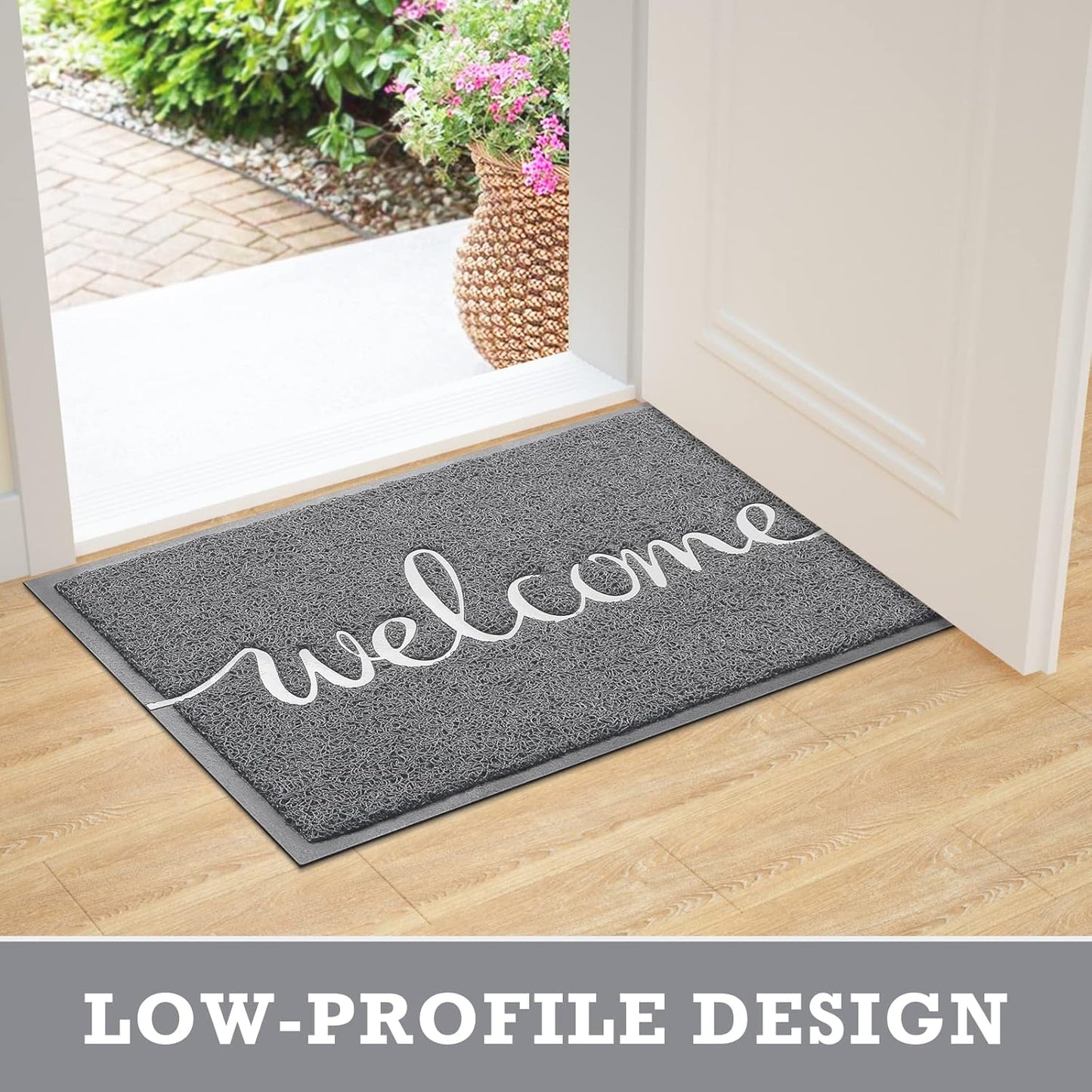 CozyBounty Black Door Mat Welcome Mats Outdoor Indoor Non-Slip Doormat for Entryway Low-Profile Floor Mat for Yard, Garage, High Traffic Areas (30"x17.5", Black)