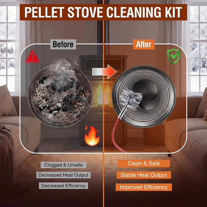 Feekoon Pellet Stove Cleaning Kit, 10 FT Flexible Steel Rod with 3" Brush Head, Flue Detail Cleaner, Pellet Stove Accessories for Vent Pipes Cleaning - Reduce Buildup & Improve Airflow