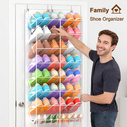 UVIAHOMI 20-30 Pairs Over the Door Shoe Organizer, Clear Pockets Hanging Shoe Storage for Closet, 10-Tier Door Shoes Rack, Handing Shoes Holder Fit All the Family's Sneakers, Boots, Heels, White