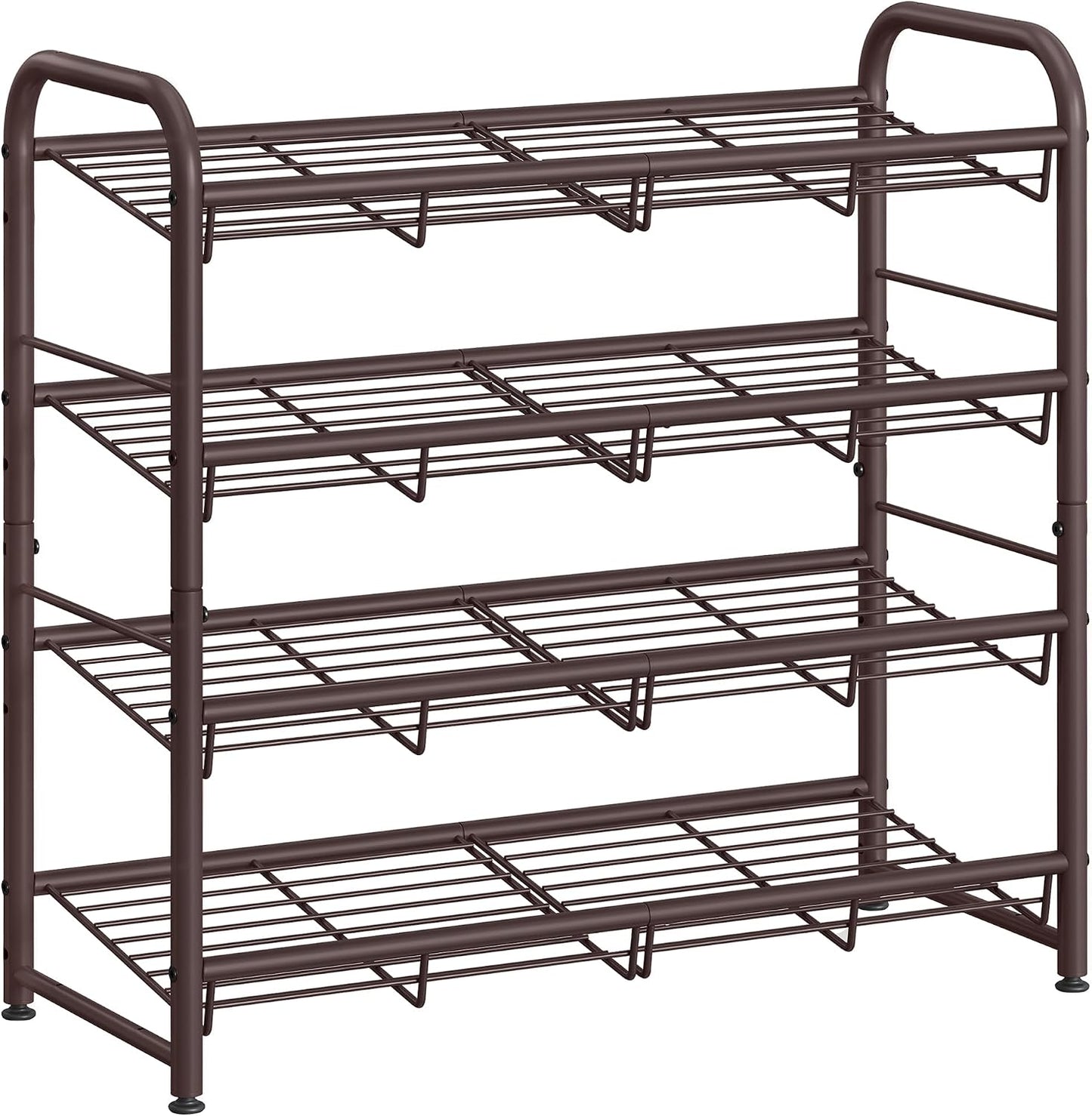 SONGMICS Stackable Shoe Rack, 4 Tier Metal Shoes Rack Storage Shelf, Holds up to 16 Pairs Shoes, Adjustable Slanted Shelves Shoe Tower Organizer for Closet Entryway Small Spaces, Black