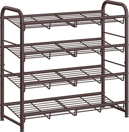 SONGMICS Stackable Shoe Rack, 4 Tier Metal Shoes Rack Storage Shelf, Holds up to 16 Pairs Shoes, Adjustable Slanted Shelves Shoe Tower Organizer for Closet Entryway Small Spaces, Black