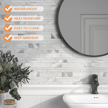 VAOVI Backsplash Tile Peel and Stick Kitchen Stone Subway Linear Mosaic Bathroom Shower Wall Waterproof(10pcs,Gray)